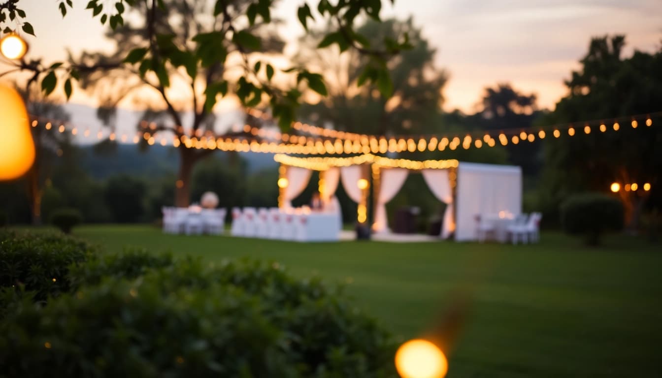 Find the perfect hochzeitslocation adorned with fairy lights and surrounded by nature for your dream wedding.