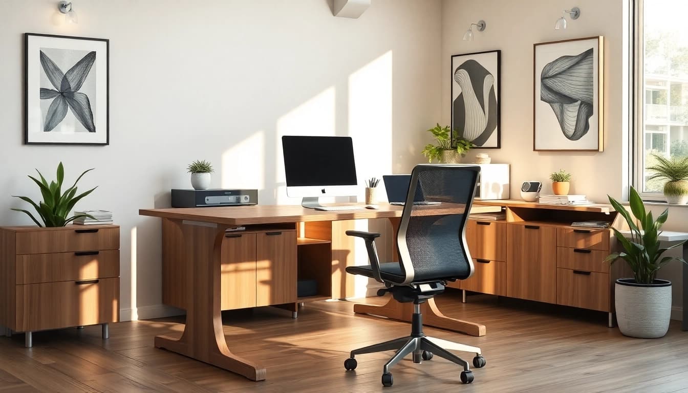 Ergonomische Büromöbel in modernem Büro mit Höheneinstellung und stilvollem Design