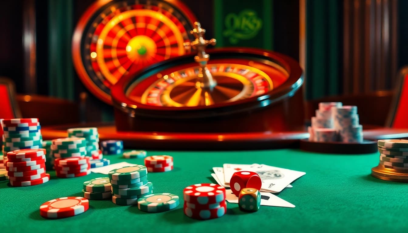 Experience the excitement of qh88 gaming with luxurious poker chips and vibrant casino tables.