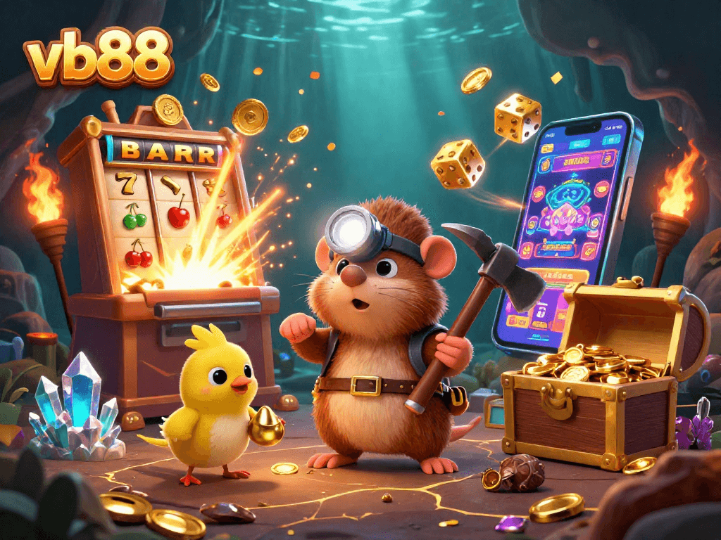 Join the vb88 adventure with a treasure hunter mole and his canary companion discovering dazzling casino treasures.