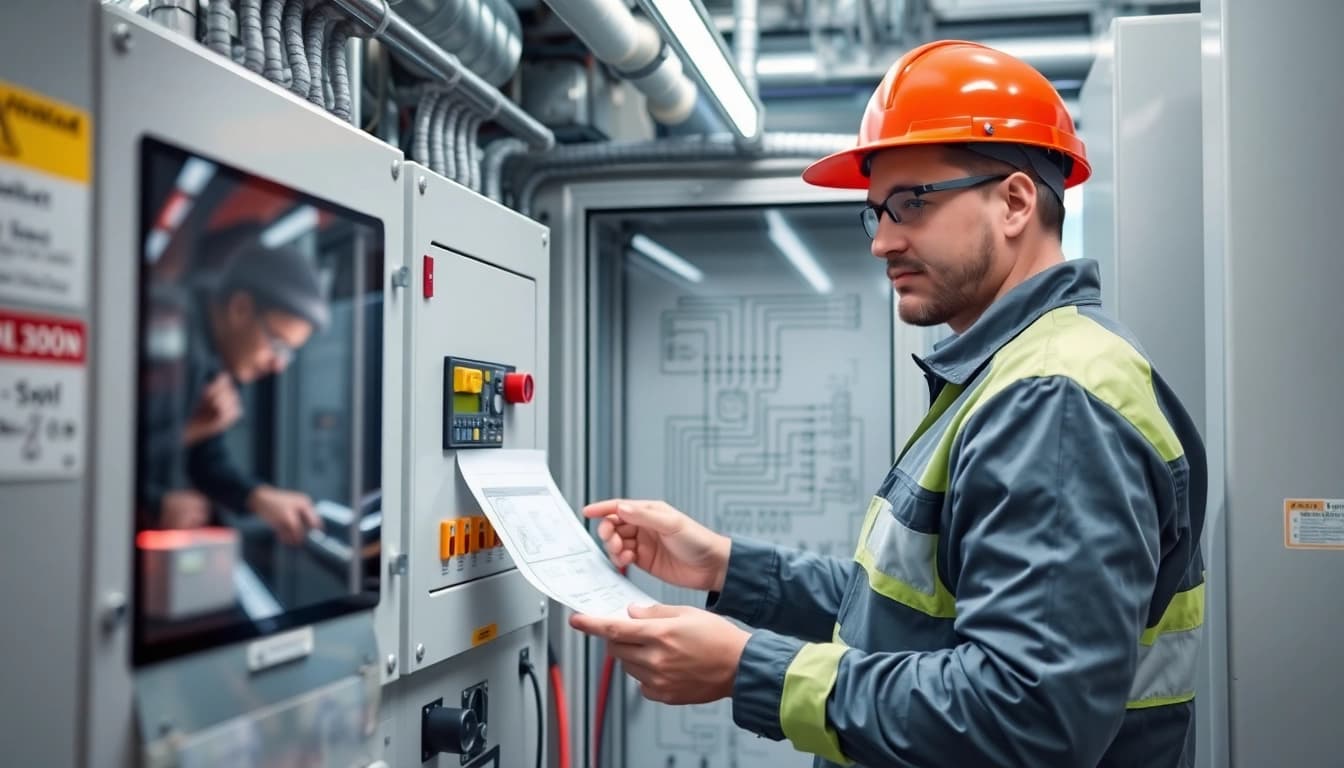 Technician performing a DGUV V3 Prüfung, ensuring safety and compliance of electrical equipment.