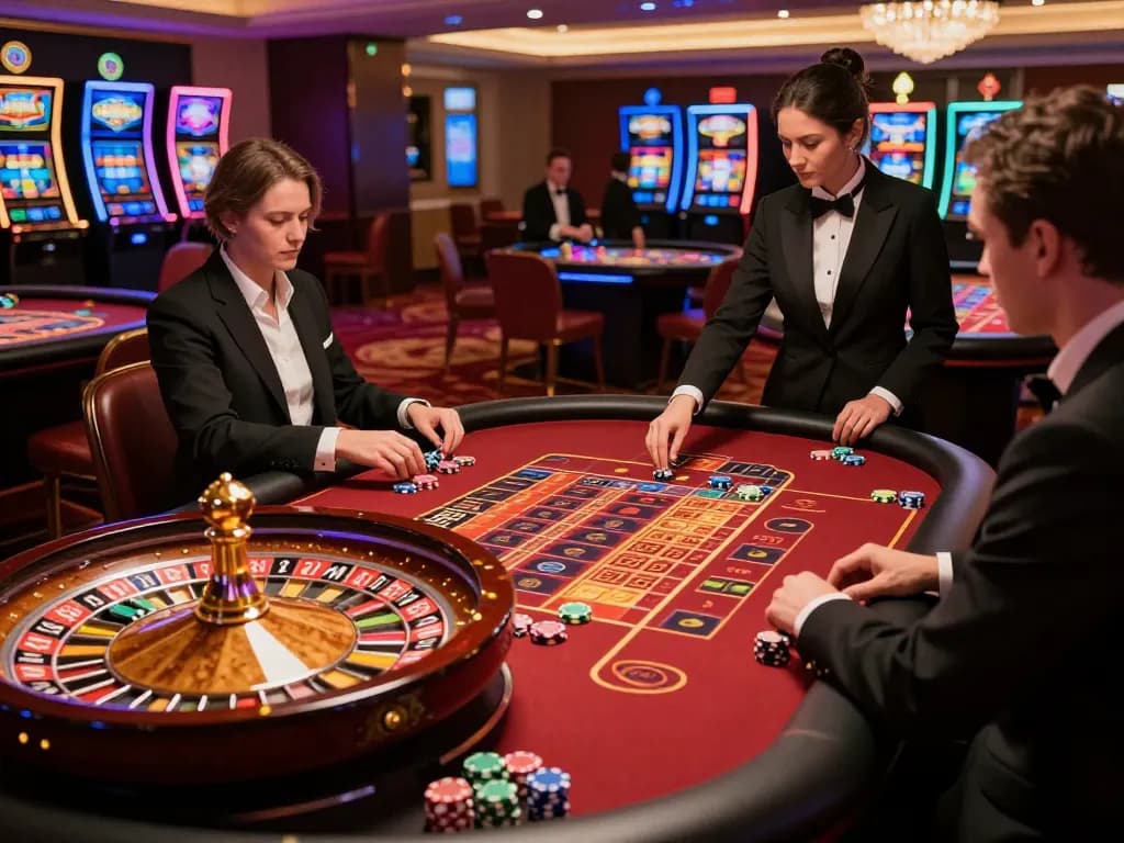 Players strategically betting at F168's roulette table in a luxurious casino setting.