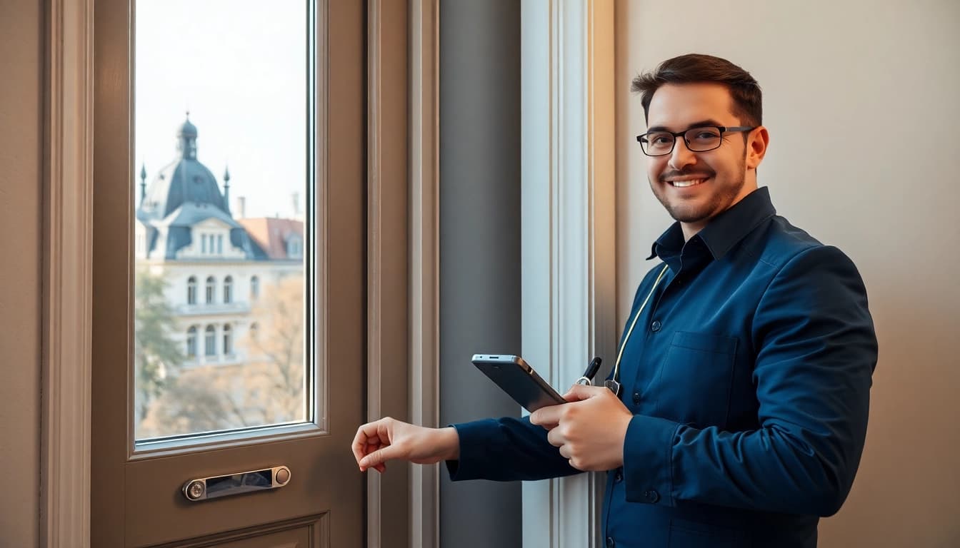 Ein Schlüsseldienst Berlin öffnet fachgerecht eine Tür mit professionellem Werkzeug.