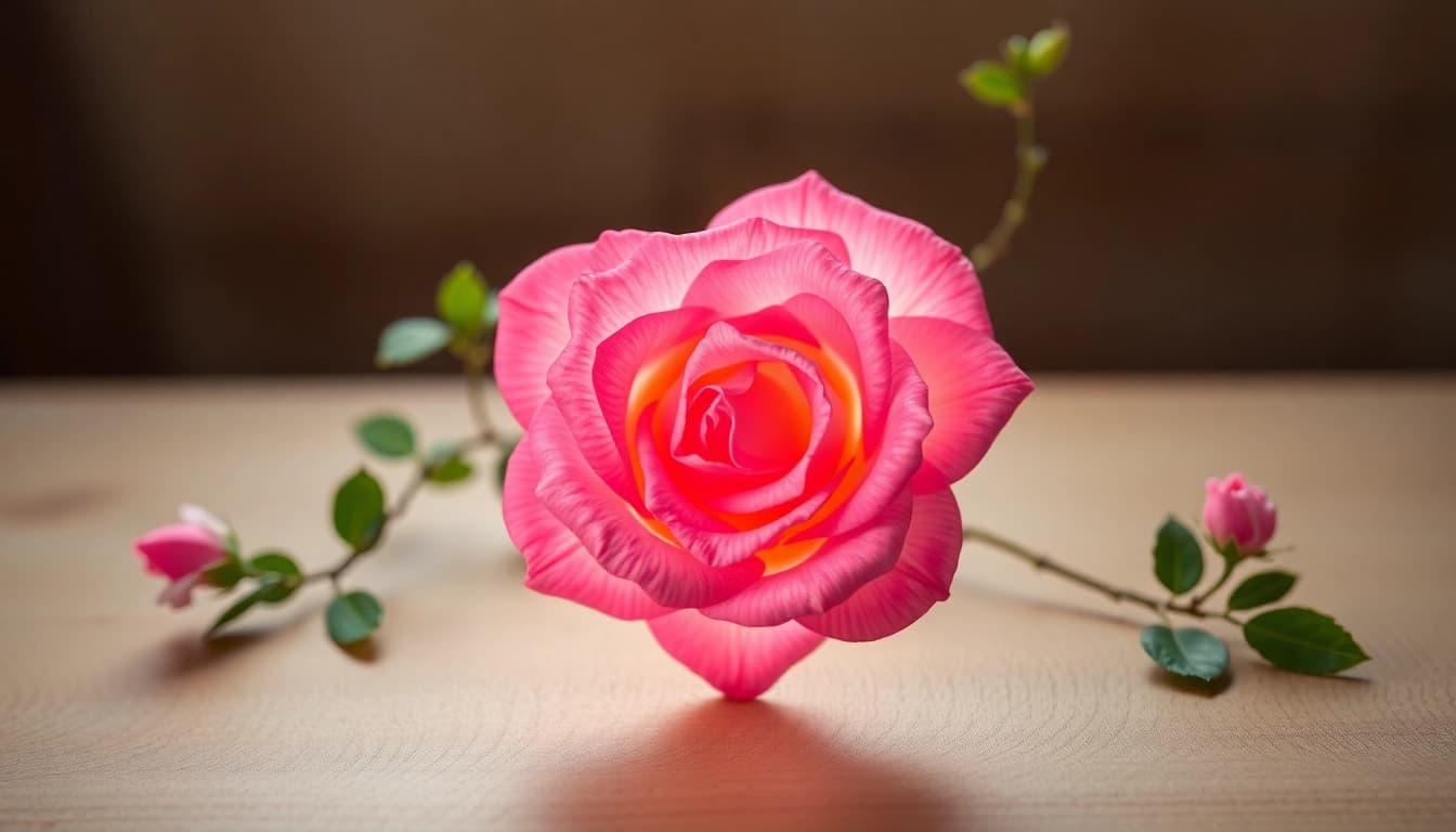 Rosenquarz Wirkung sichtbar durch die zarten Farben und Einschlüsse des Edelsteins auf einem Holzuntergrund.