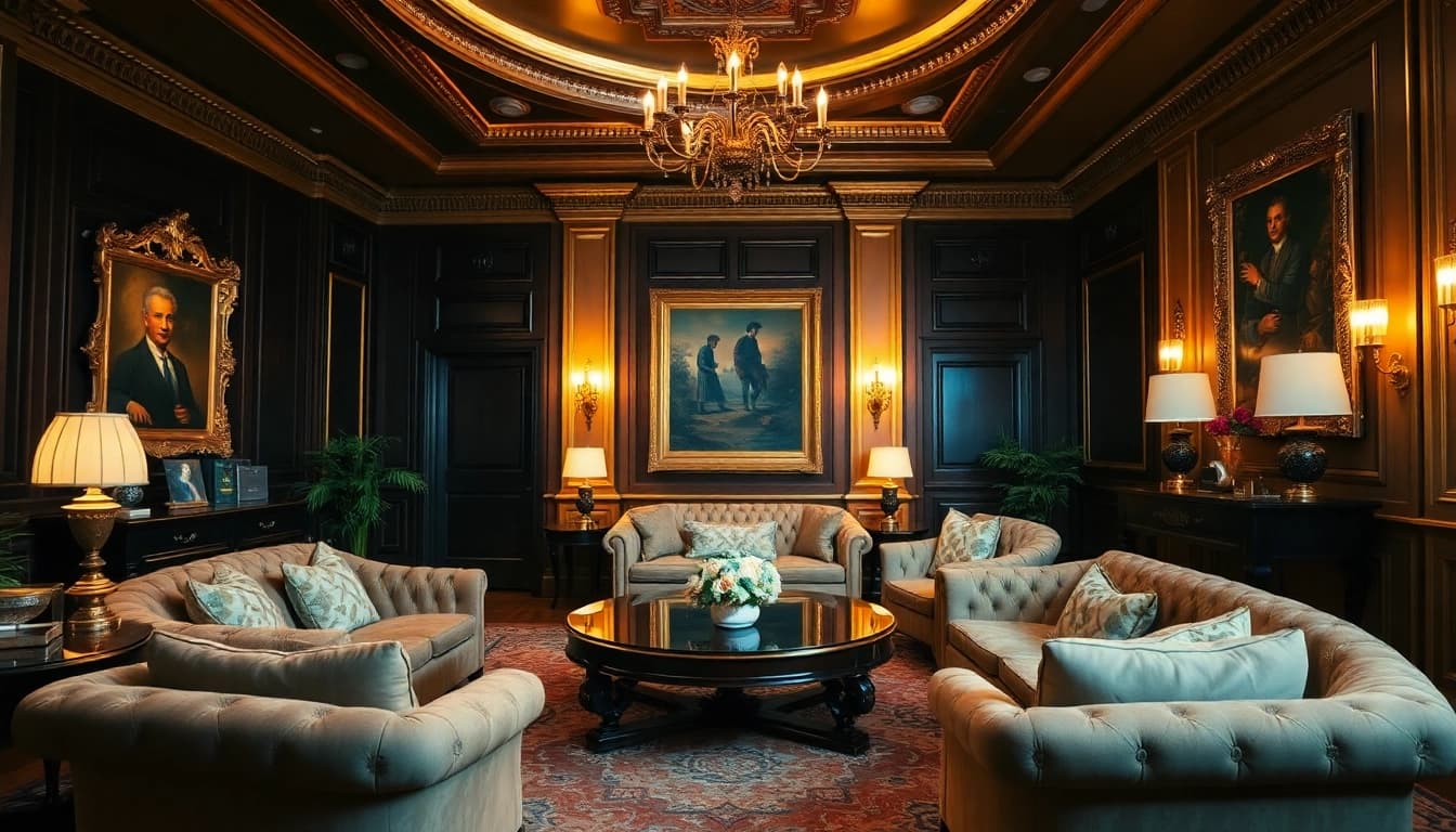 Luxury interior showcasing exquisite decor and plush seating in an elegant setting.