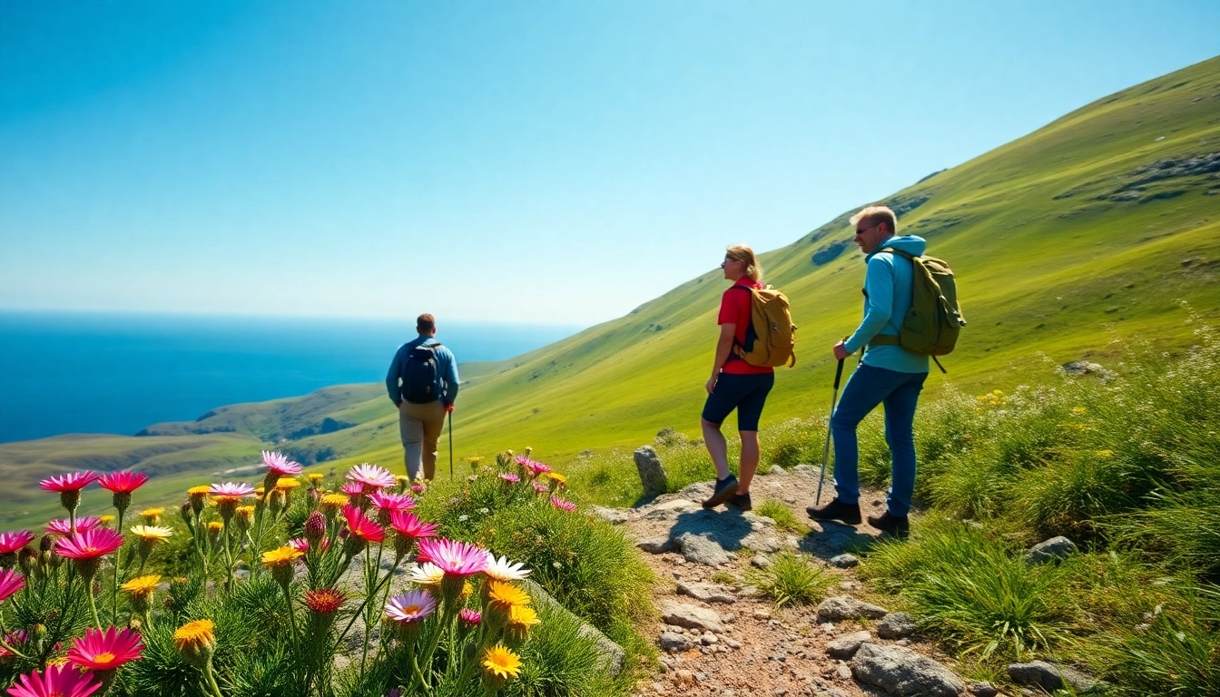 Kerry Way wandern mit Wanderern auf dem malerischen Weg an der Küste Irlands