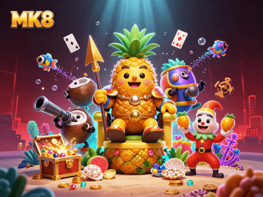 Engage with MK8’s vibrant casino scene featuring the golden pineapple king and tropical elements.