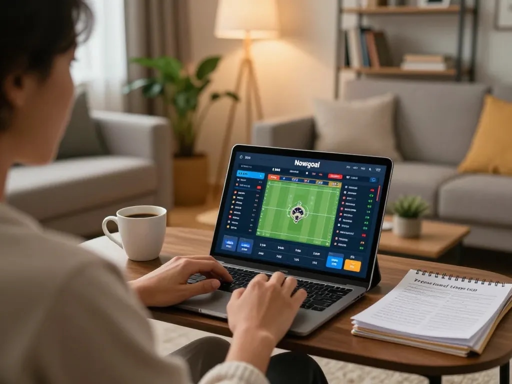 Engaging in nowgoal trang soi kèo live betting on a tablet in a cozy home setup.