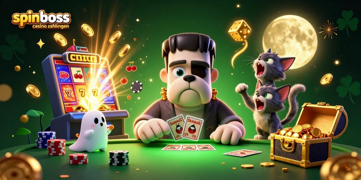 Spinboss Casino Zahlungen: Illustrierte Auszahlungsdetails und Zahlungsmethoden visuell darstellen.