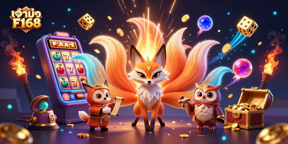 Experience the excitement of เจ้ามือ F168 with vibrant 3D illustrations of magical gaming elements