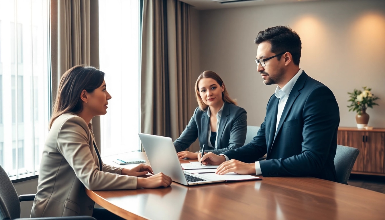 Interaktive Besprechung in einer Headhunter Agentur mit Fachleuten bei der Zusammenarbeit.