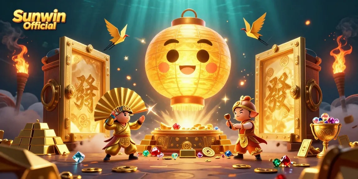 Try your luck at Sunwin Official with a vibrant casino scene featuring a floating lantern spirit.