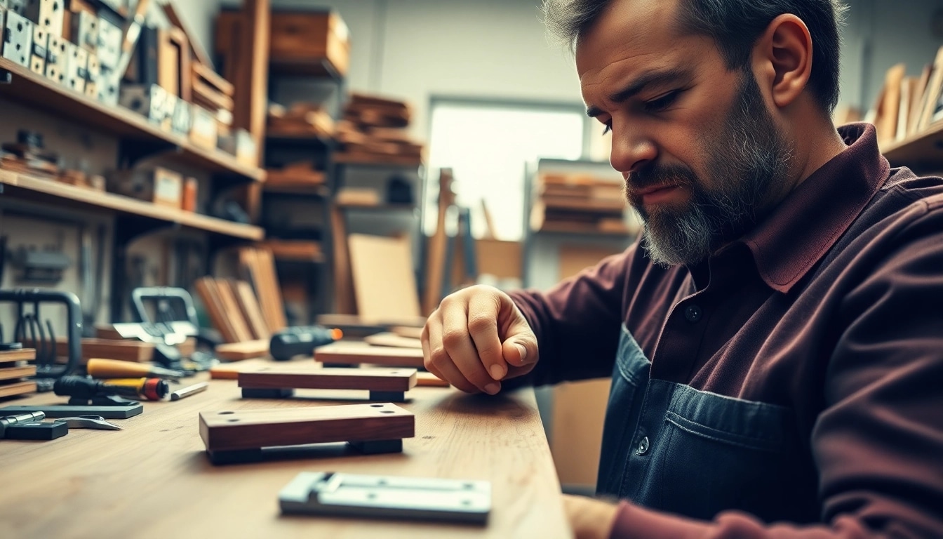 Hinge Supplier zeigt hochwertigen Handwerker, der an präzisen Scharnieren arbeitet.