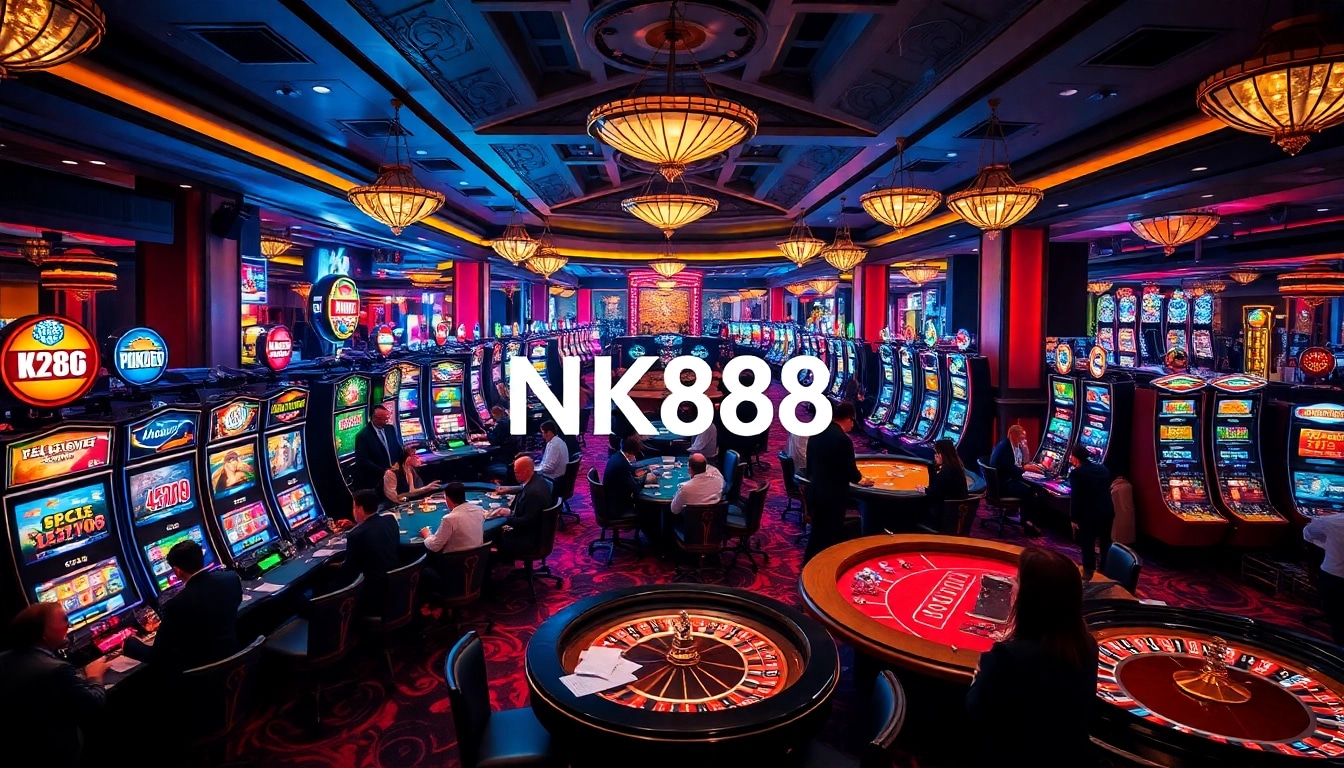 Experience thrilling gameplay at NK888's casino floor with vibrant gaming tables and slot machines.
