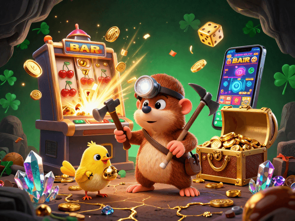Experience thrilling wins at 11win with vibrant illustrations of jackpot games and treasure hunting.