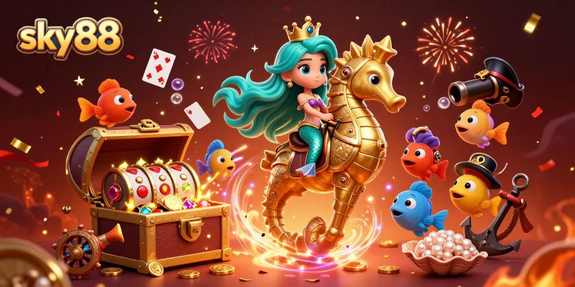 Engage with sky88's thrilling underwater casino adventure featuring vibrant mermaids and treasures.