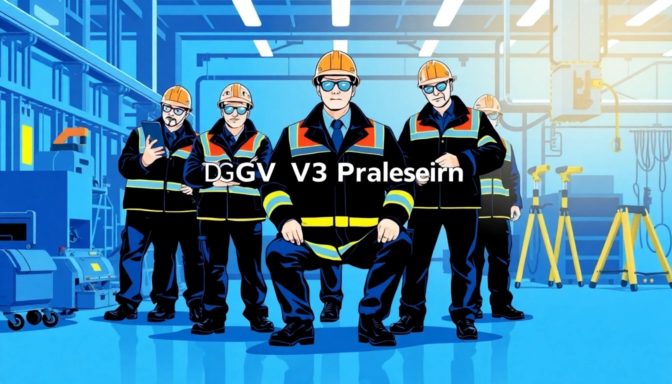 Technicians performing a DGUV V3 Prüfung, ensuring workplace safety with specialized tools.