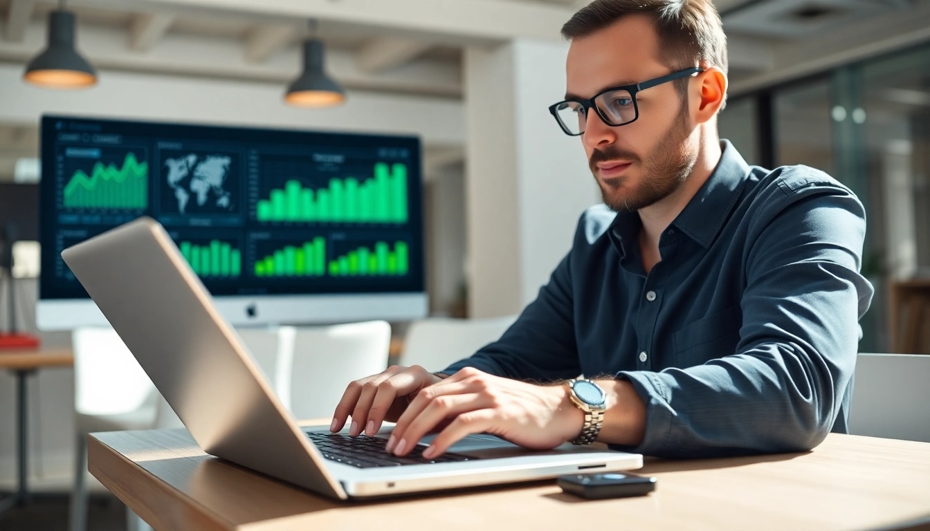 SEO Tipps für effektives Marketing, während ein Marketer am Laptop arbeitet.