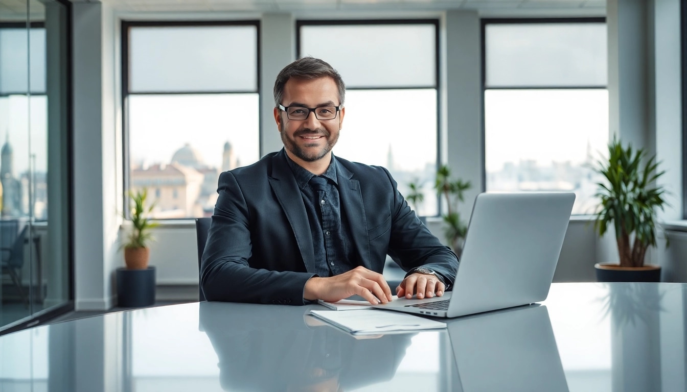 Headhunter Hagen arbeitet in modernem Büro, sei kompetent und stylish bei seiner Tätigkeit