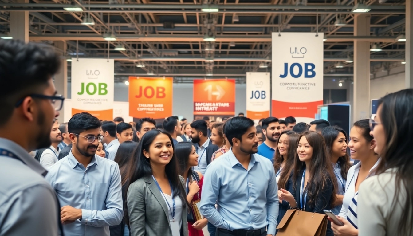 Explore diverse Stellenangebote at an engaging job fair with professionals networking.