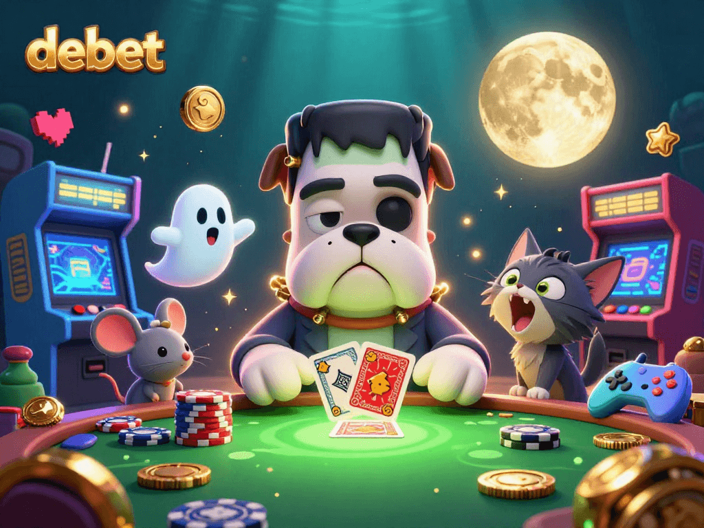 Experience debet with a thrilling 3D casino scene featuring iconic characters playing cards.