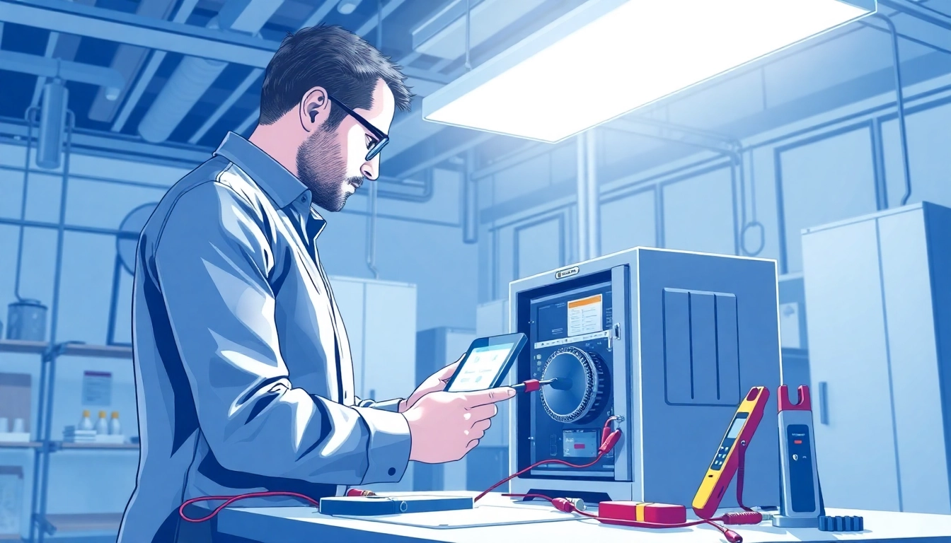 Inspecting electrical safety compliance during a DGUV V3 check in a modern workplace.