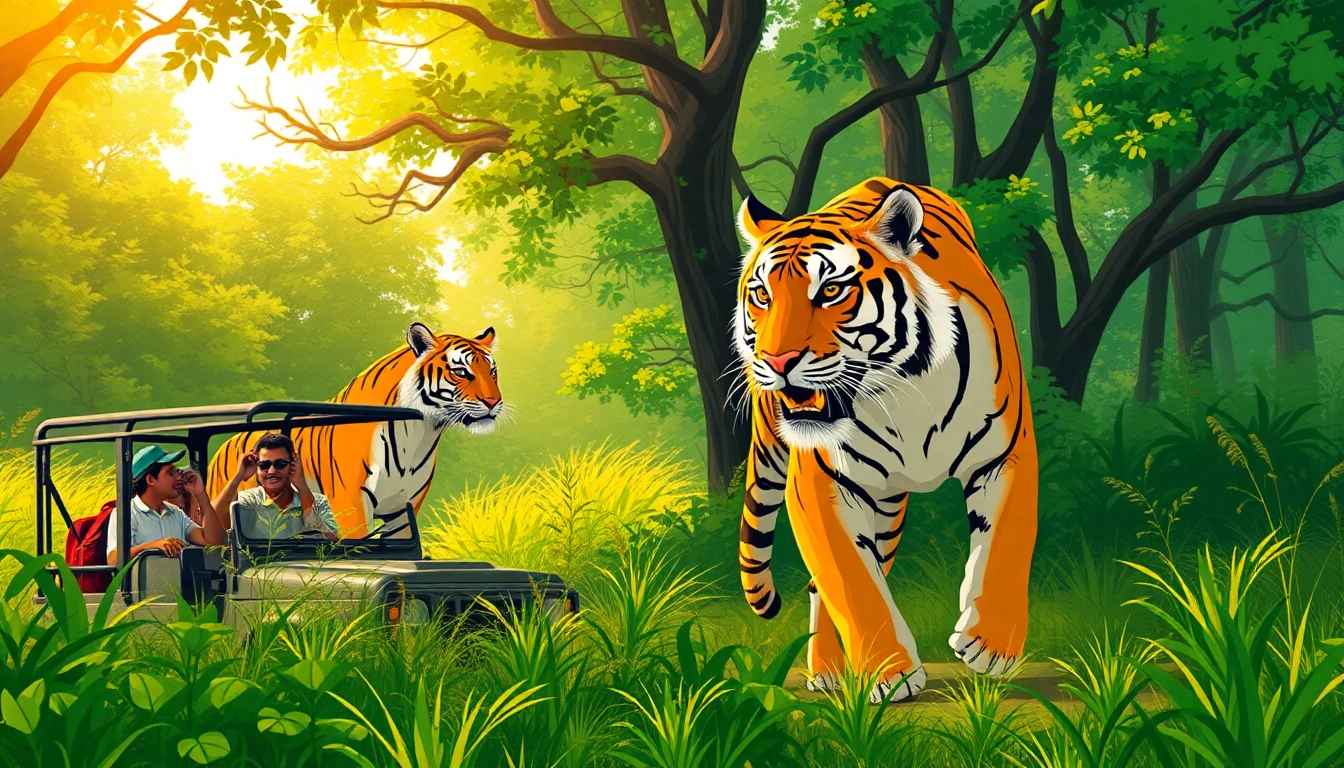 Experience the thrill of top best tiger safari tours with travelers spotting a majestic tiger in vibrant nature.