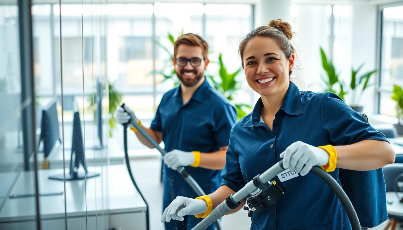 Effektive Gebäudereinigung Ulm durch ein professionelles Reinigungsteam im modernen Büro.