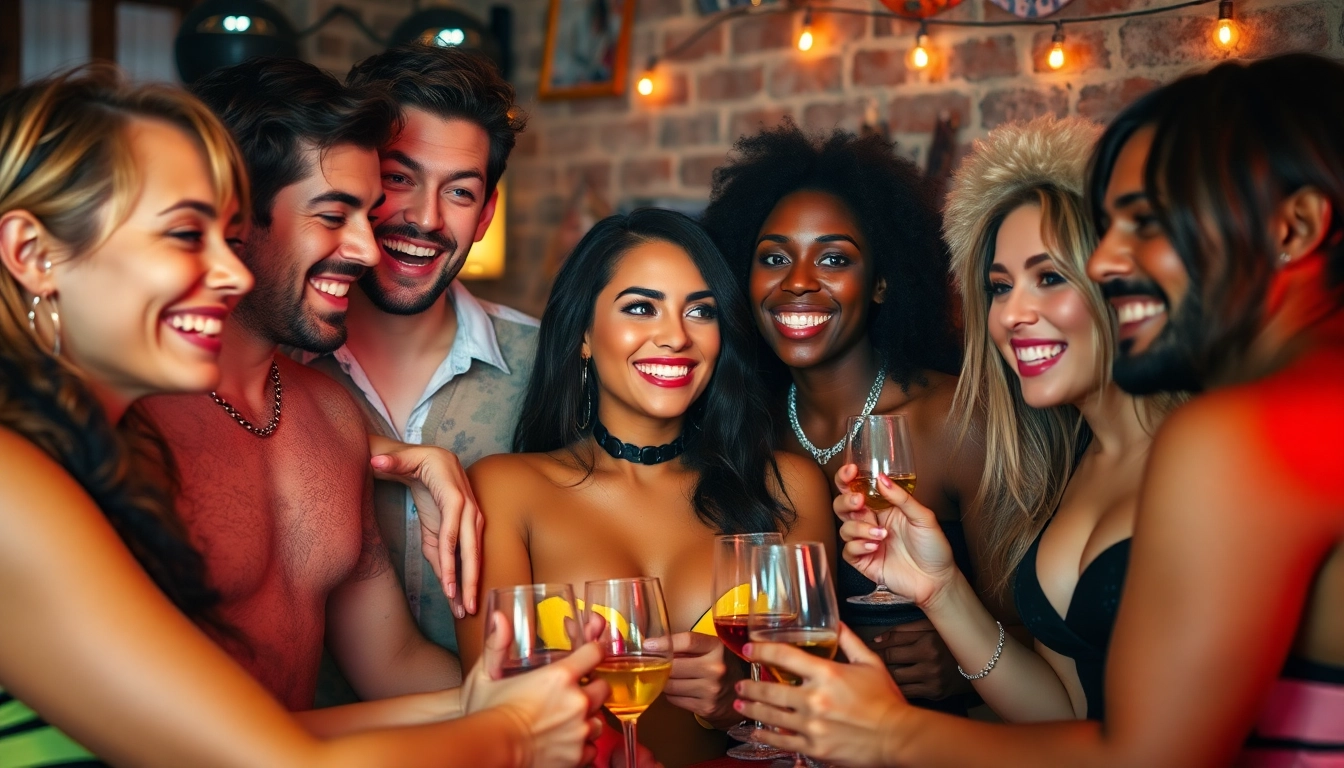 Individuals sharing their unique expressions of fetish life in a joyful and colorful setting.