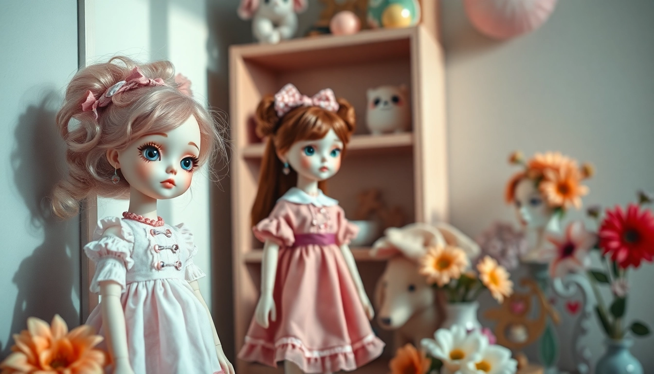 Gestalten von Gutdolls in einem eleganten Display mit einzigartigen Farboberflächen.