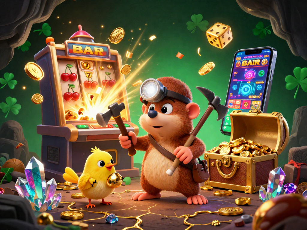 Experience thrilling wins at 11win with vibrant illustrations of jackpot games and treasure hunting.
