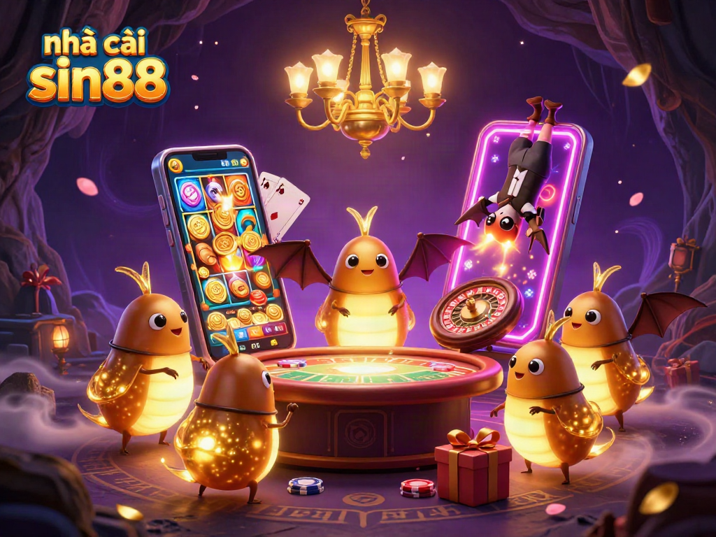 Experience thrilling gaming adventures at nhà cái sin88 with a vibrant casino scene featuring glowing glowworms and engaging gaming elements.