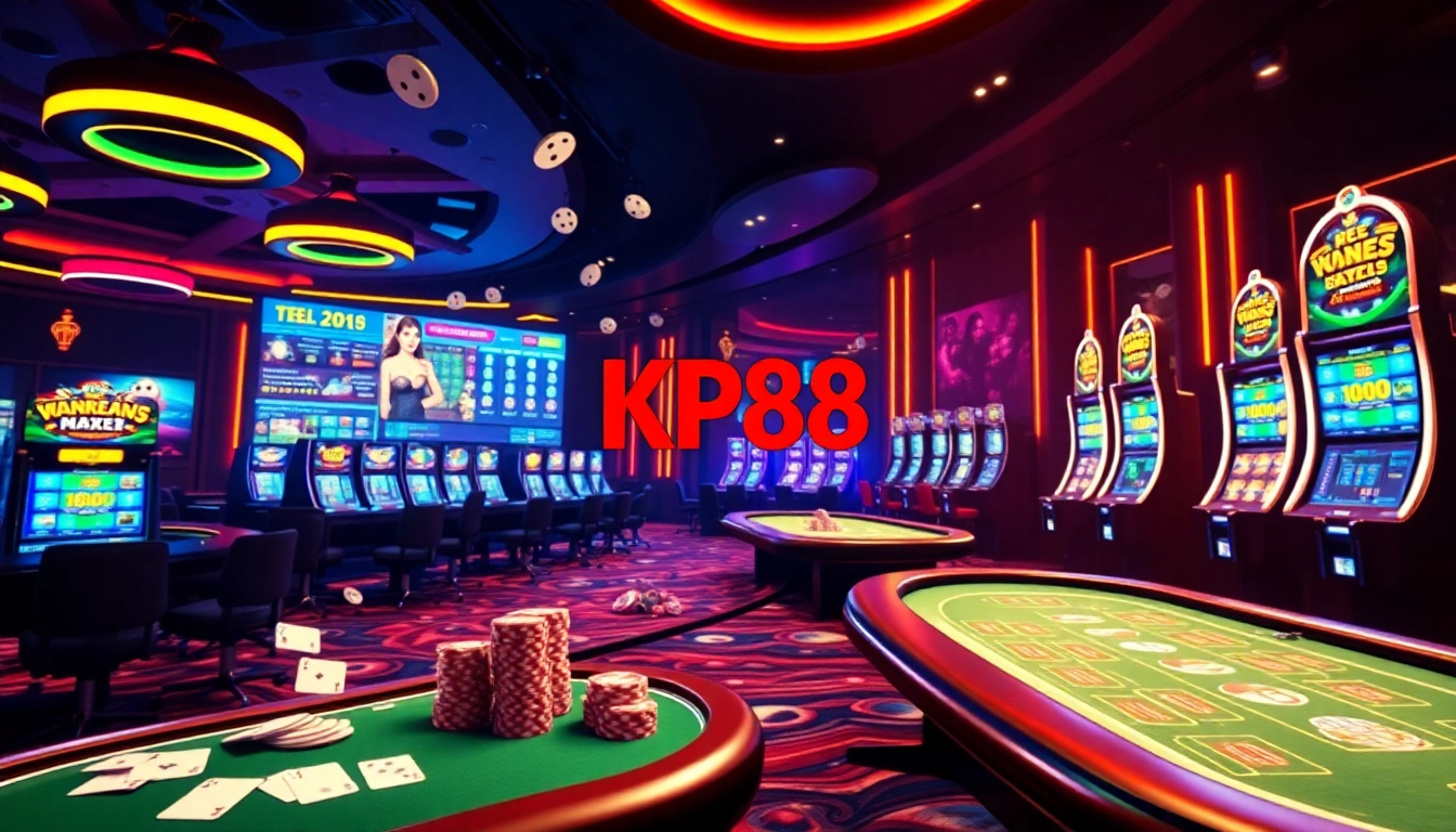 Experience the thrill of KP88 with vibrant casino action featuring cards and slots.