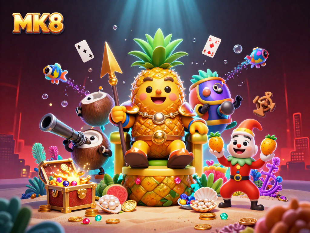 Engage with MK8’s vibrant casino scene featuring the golden pineapple king and tropical elements.