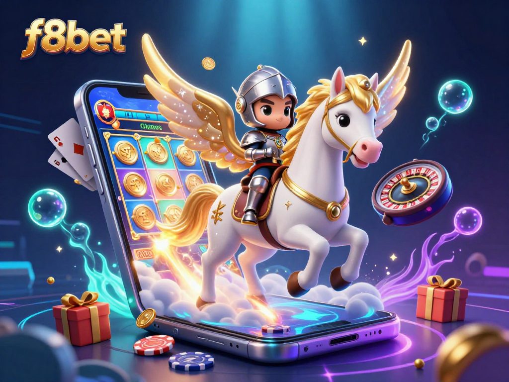 Win big with f8bet in this exciting scene featuring a horse and knight in a vibrant casino.