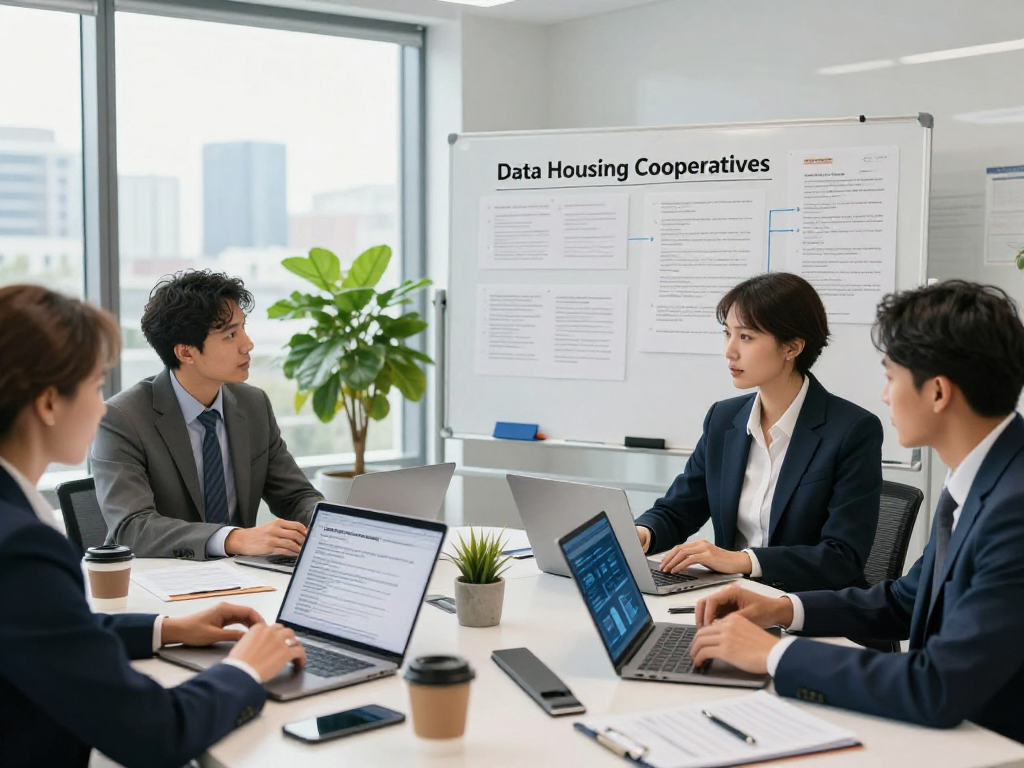 Wirtschaft und Verwaltung Wohnungsbaugenossenschaften meeting on data protection strategies in a professional office.