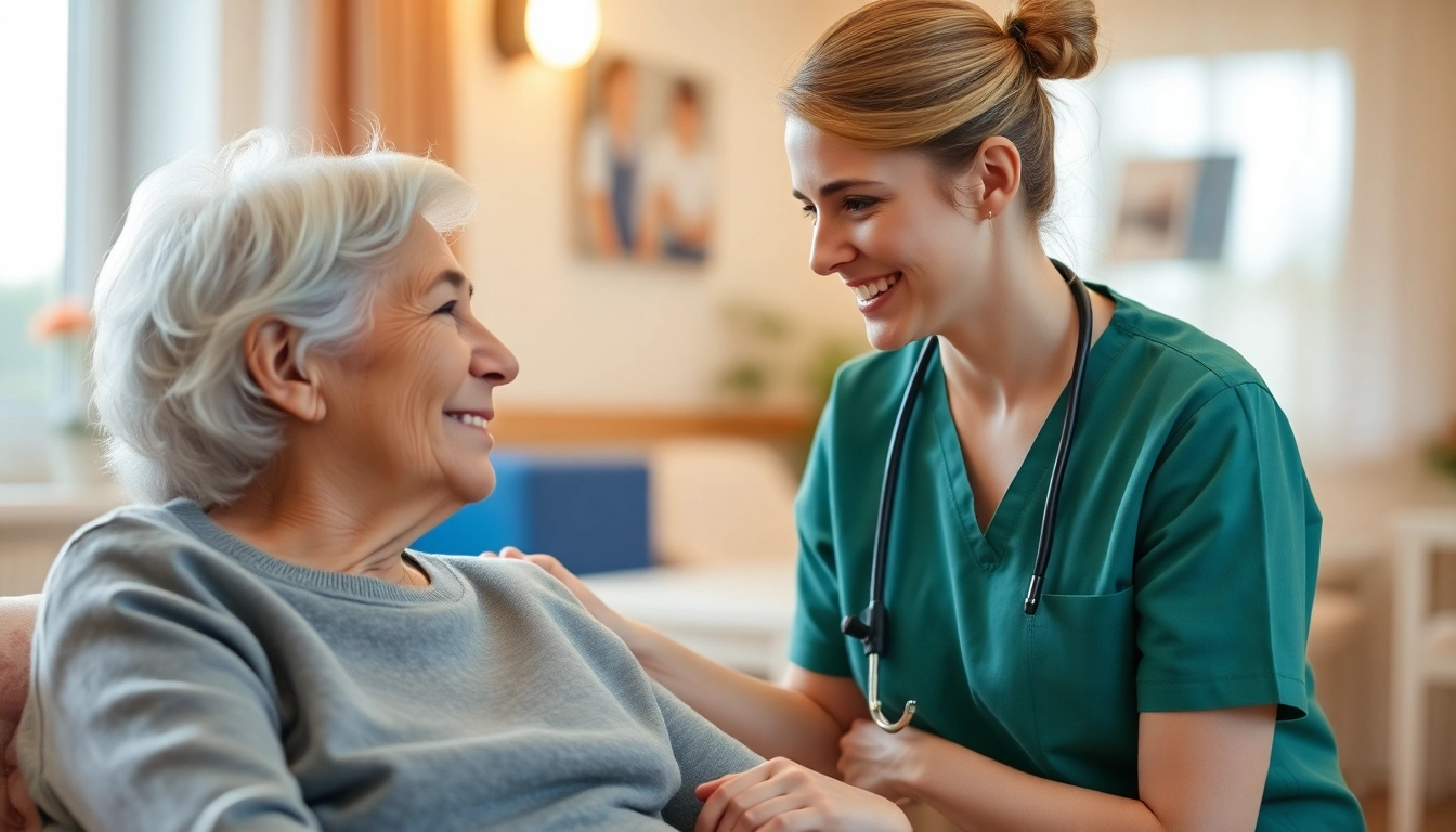 Engaged pflegefachkraft hameln caring for an elderly resident in a warm, inviting nursing home.
