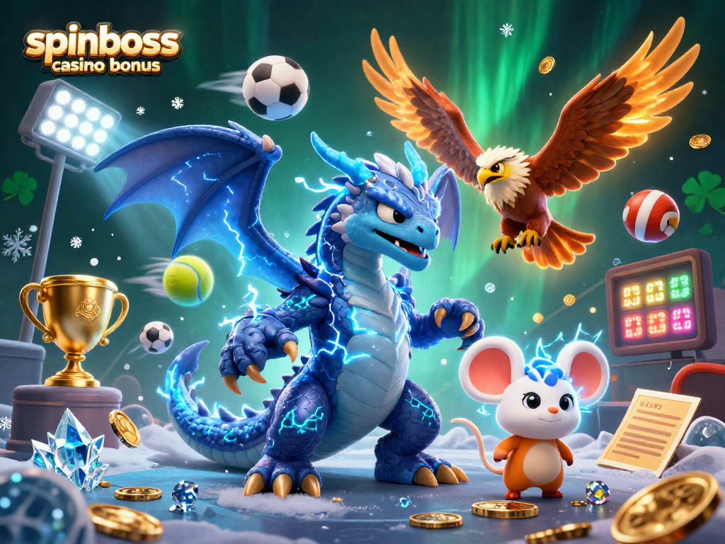 Spinboss Casino Bonus: Aktive Freispiele und Cashback-Strategien in einem dynamischen Casino-Illustrationsdesign.