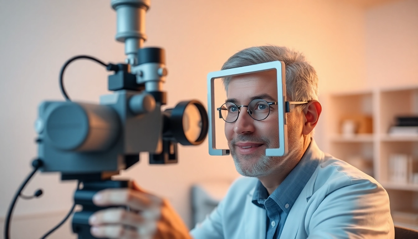Optician conducting a Sehtest Nürnberg with advanced equipment, ensuring high accuracy in vision assessment.