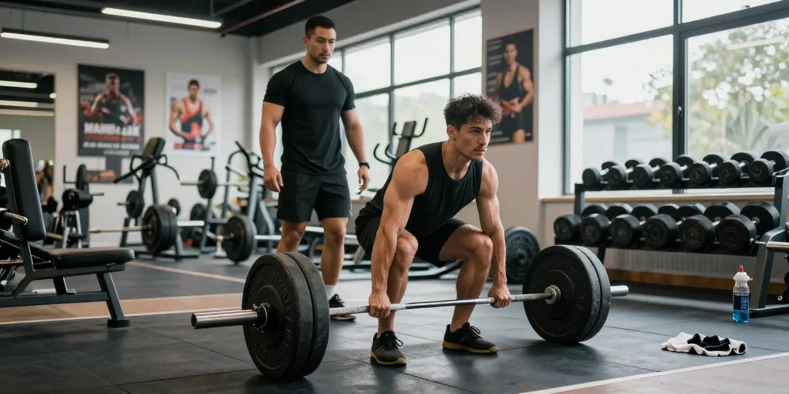 Man lifting weights in a modern gym from Anabolika Shop, showcasing dedication to bodybuilding.