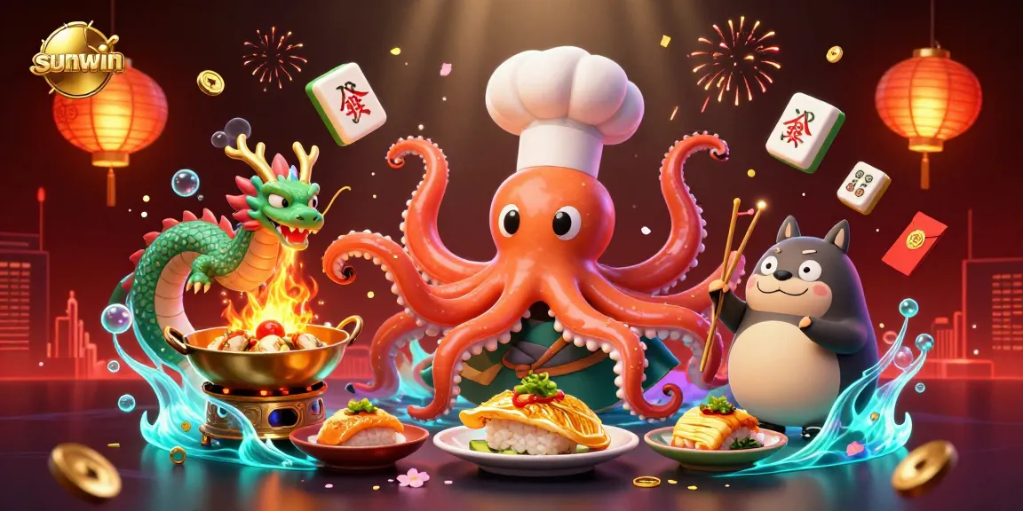 Win big with sunwin at a vibrant casino scene featuring animated characters and rich decorations