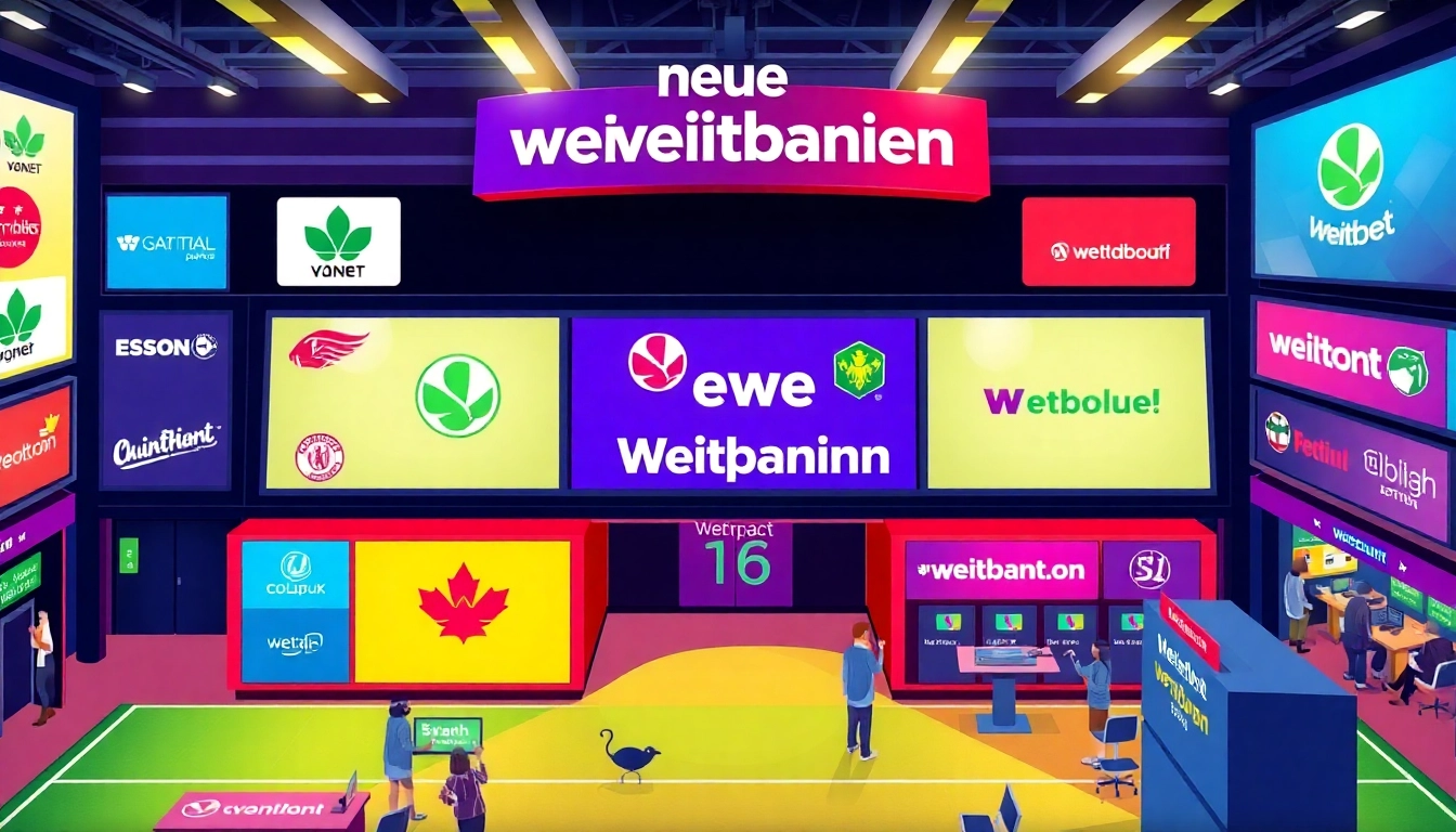 Display exciting features of neue wettanbieter in sports betting, vivid colors and modern design.