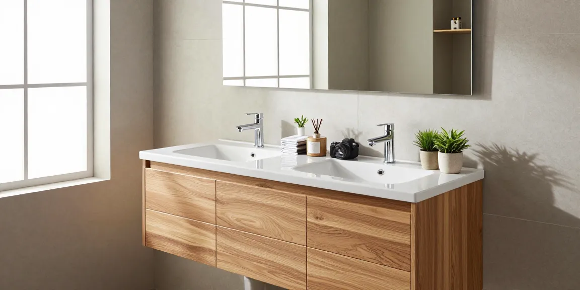 Elegante wastafelonderkast van 100 cm breed gepresenteerd in een moderne badkamer met stijlvolle decoratie en natuurlijk licht.