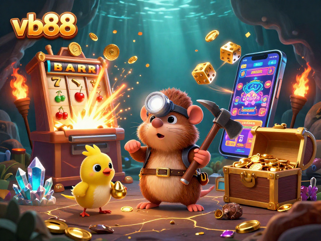 Join the vb88 adventure with a treasure hunter mole and his canary companion discovering dazzling casino treasures.