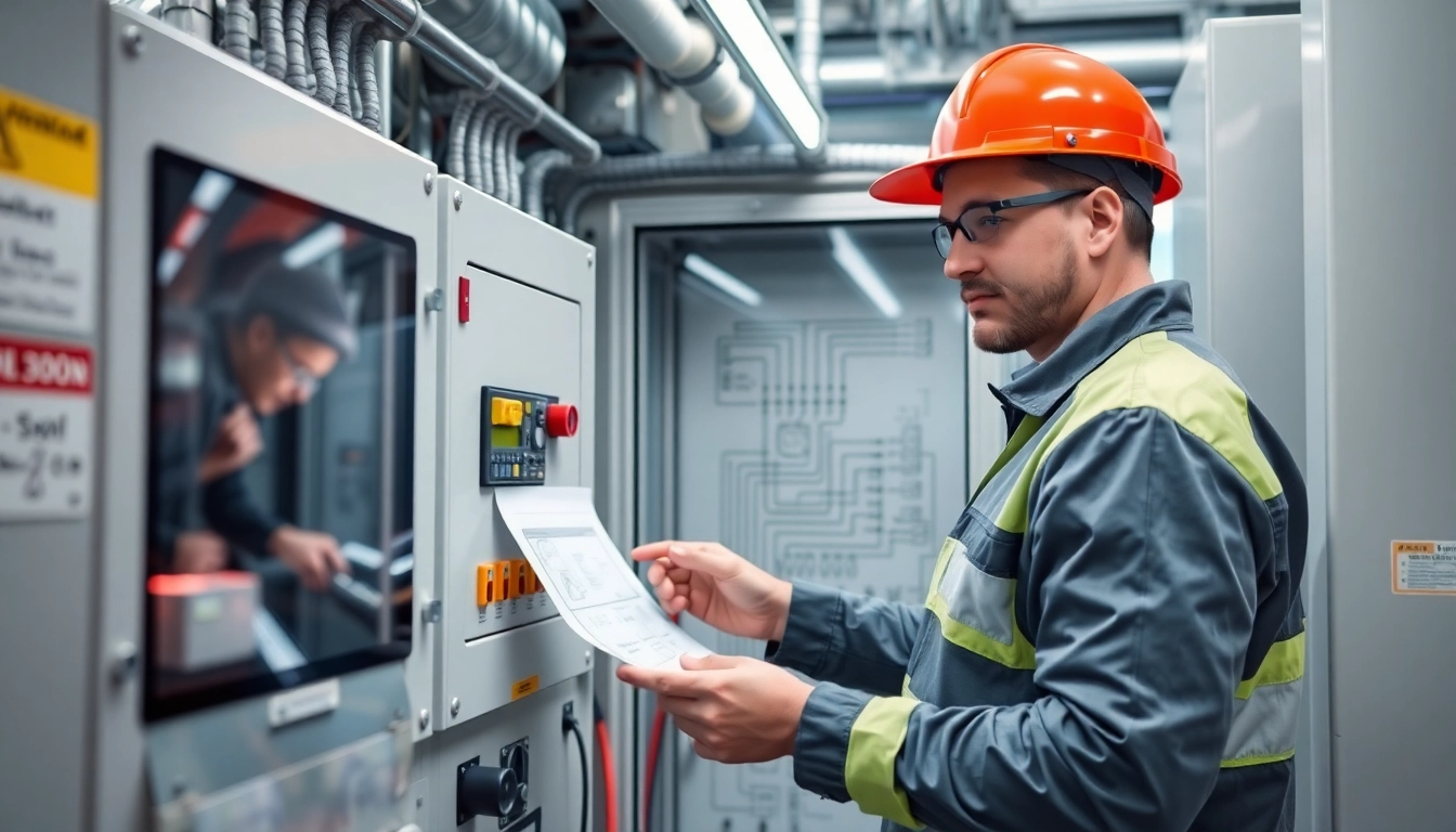 Technician performing a DGUV V3 Prüfung, ensuring safety and compliance of electrical equipment.