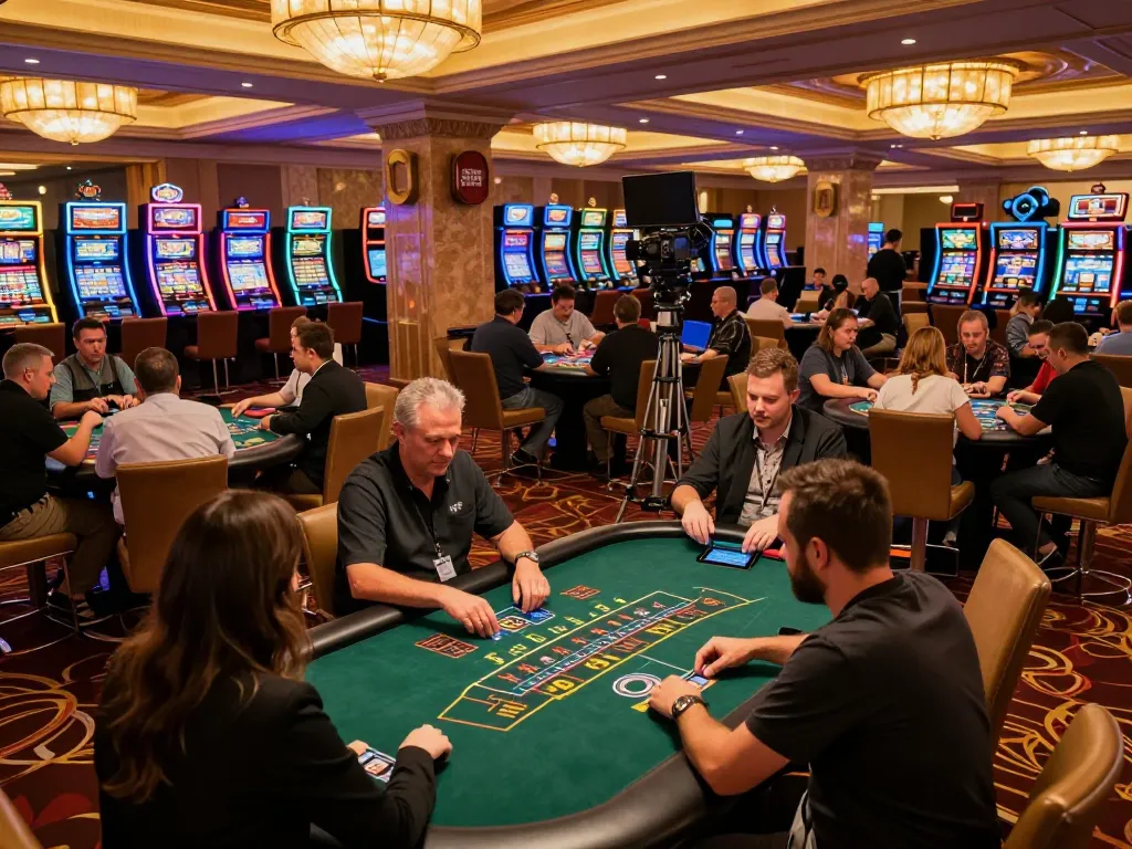 Players engage in dynamic gameplay at mb668 casino with vivid slot machines in the background