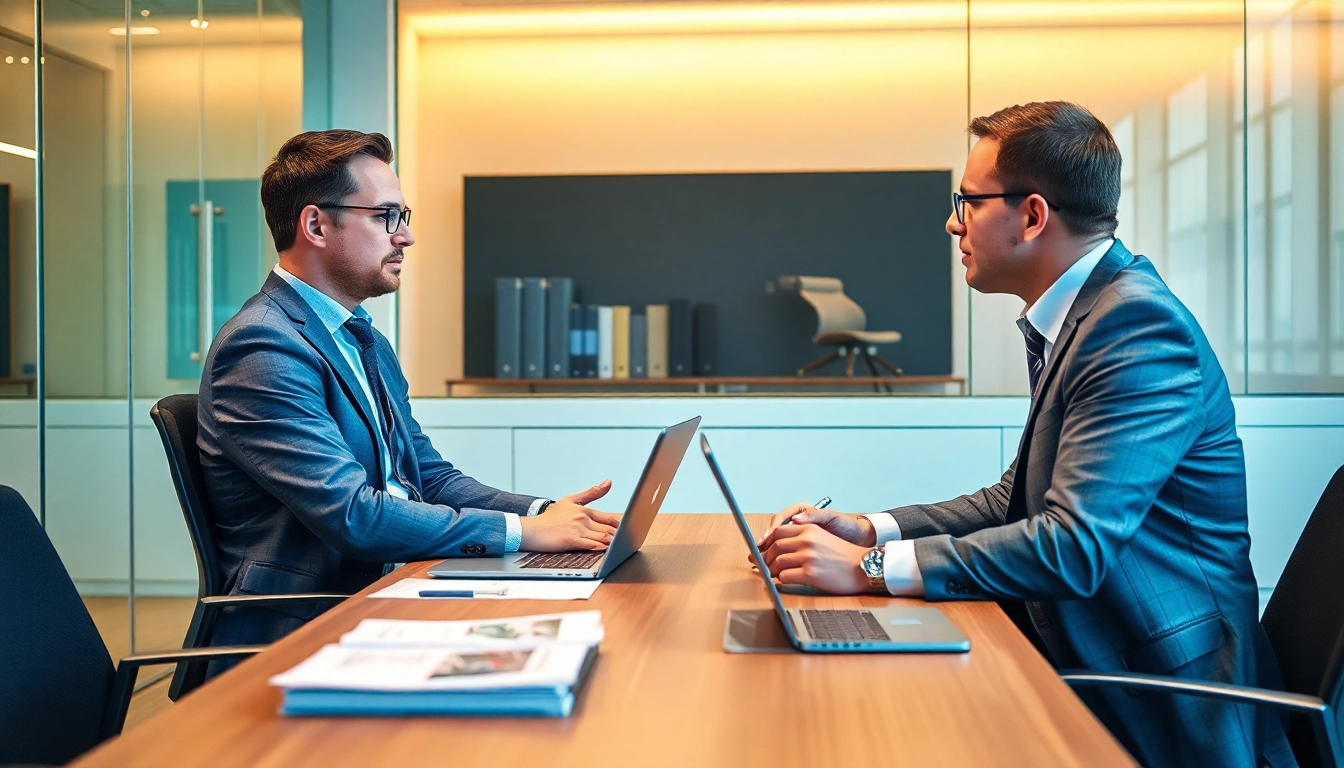Engagierter Headhunter für Vertrieb führt ein Gespräch im modernen Büro für effektive Rekrutierung.