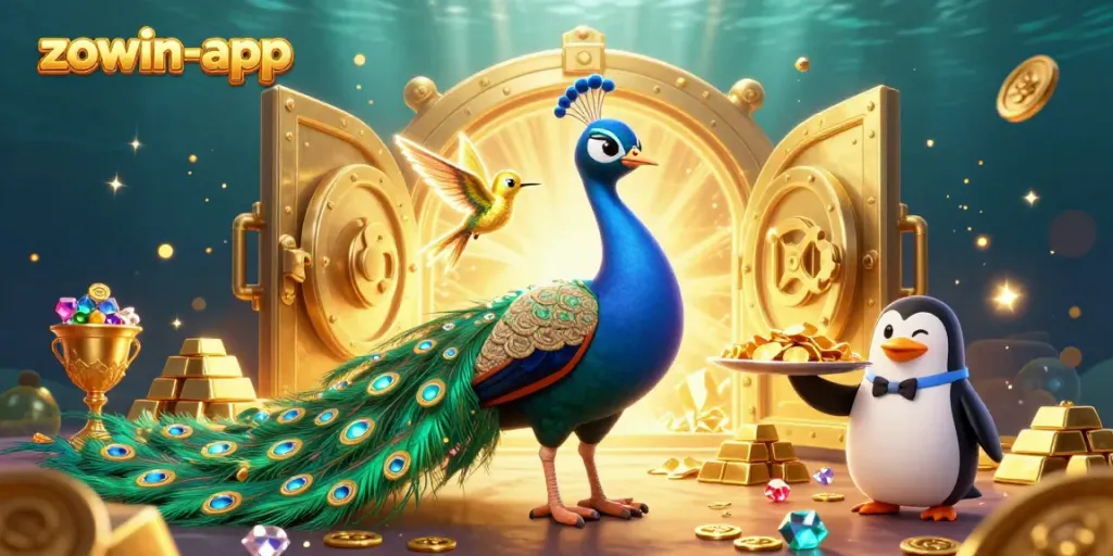 Experience the vibrant world of zowin-app with dazzling characters and golden treasures.