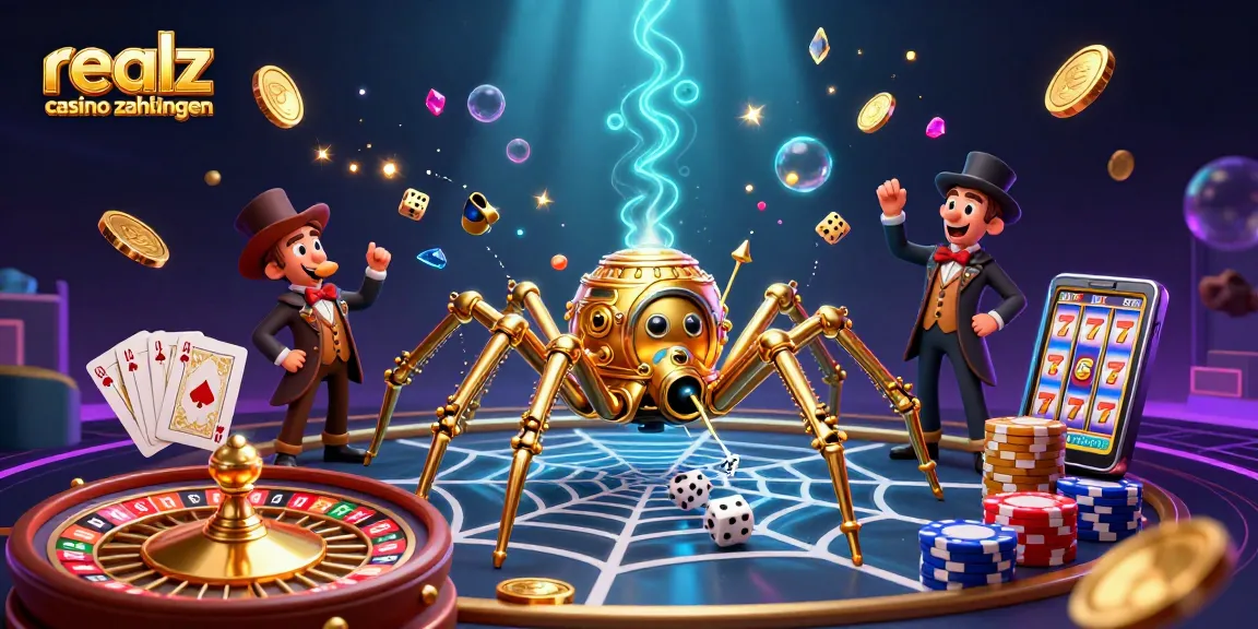 Erlebe aufregende Realz Casino Zahlungen mit Krypto und Fiat in dieser lebhaften Illustration.