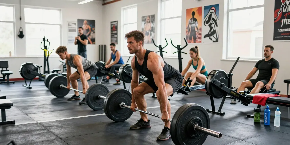 Kraftsportler hebt Gewichte in einer dynamischen Fitnessumgebung bei Steroidshop.